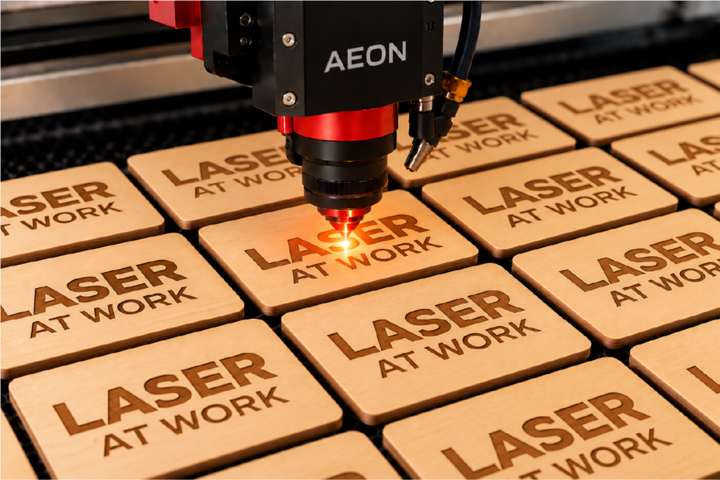 De laser graveert een ontwerp in serie