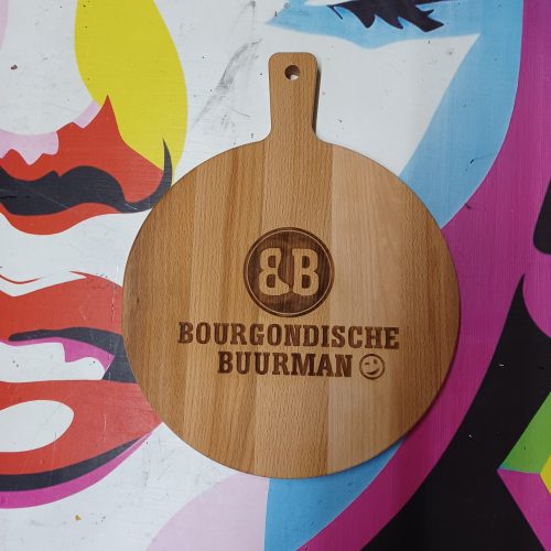 Borrelplank rond met gravure Bourgondische Buurman